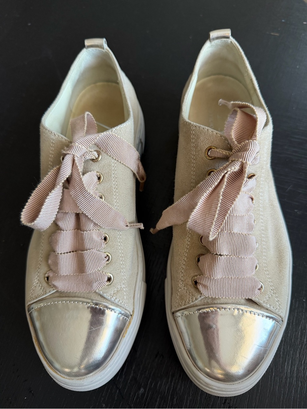 Agl Beige Canvas Sneakers with Silver Metallic Toe